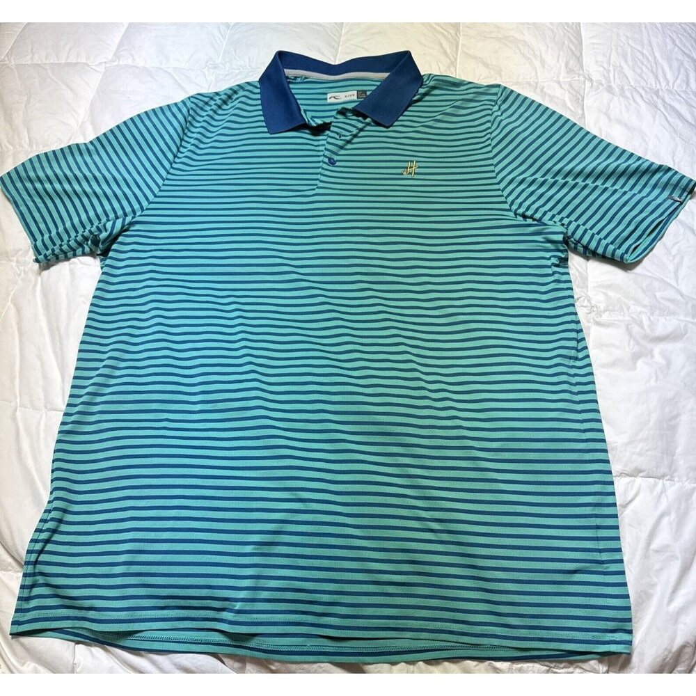 KJUS Comfort Mens Sz 3XL Green/blue Striped Golf Polo Shirt Harvester Golf Club